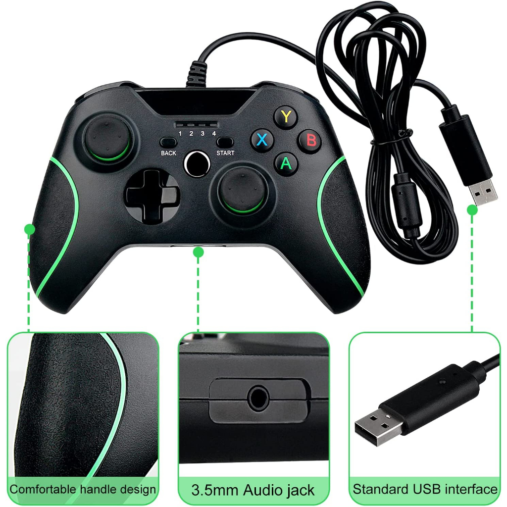 Controle com Fio para Xbox One com Vibração Dupla, de 3,5 mm para PC Windows 7/8/10 Xbox One