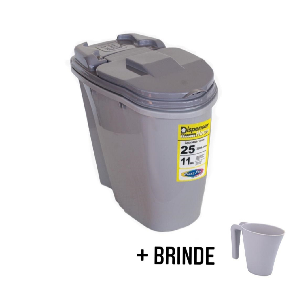 Pote Porta Ração 25 Litros 11 Kg Dispenser Promoção Envio Imediato + Caneca