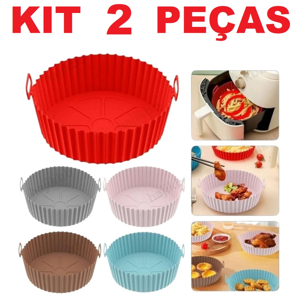 KIT 2 Forma De Silicone Para Air Fryer Forno Microondas Fritadeira Assadeira Reutilizável Antiaderente Flexível