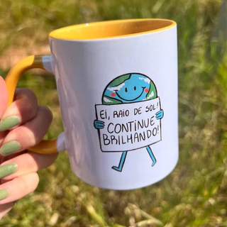 Cozinha Decoração Caneca Raio de Sol - Alça Amarela