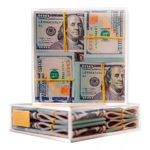 Box Dinheiro Dolar Milhão Dinheiro Decorativa Caixa Acrilico