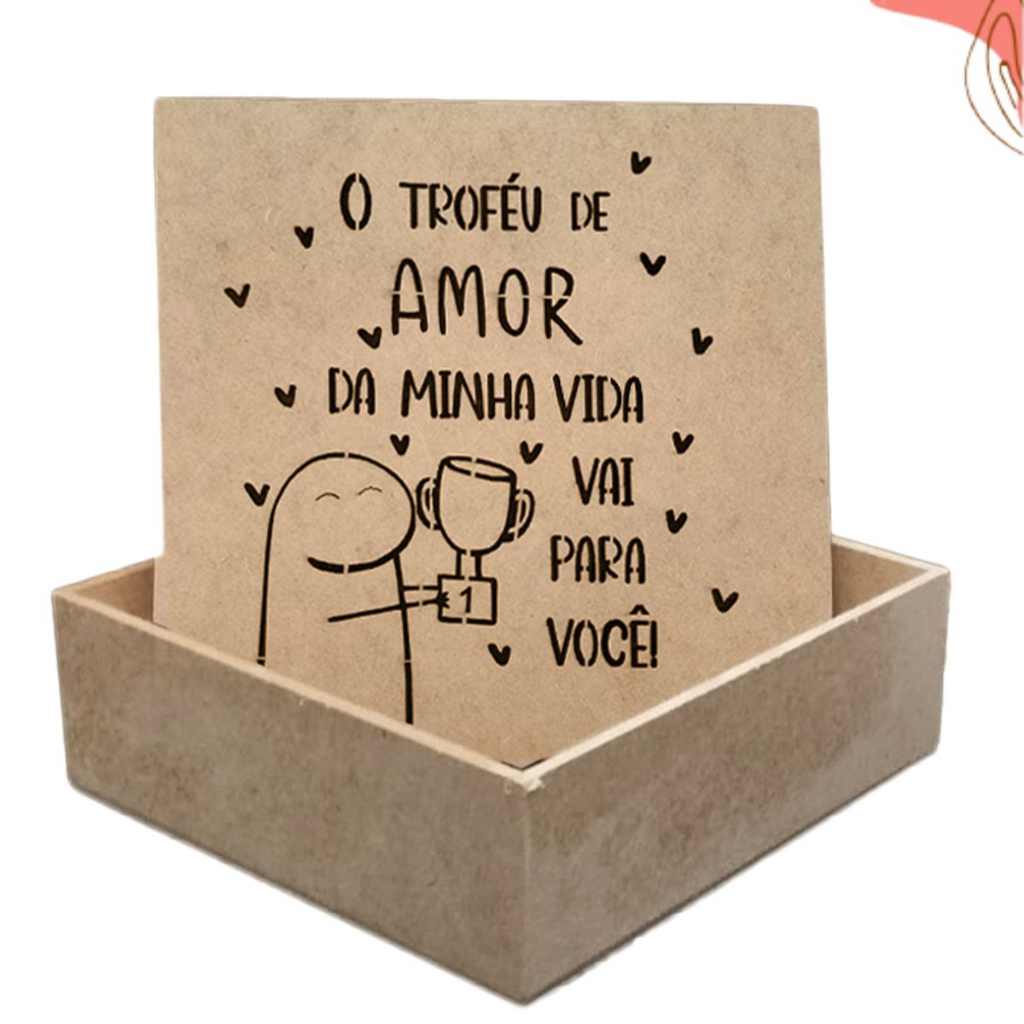 Caixa Flork Bento Dia dos Namorados em MDF Cru Embalagem Presente