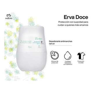 Desodorante Roll on Erva Doce, Natura Cosméticos Rolon, Produto Original, Antitranspirante, Vegano, Natural, Produto Organico., 70 ml