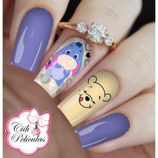 Película de unha cartela com 12 uni - pooh infantil | adesivo de unha| decoração para unha | alongamento de unha | manicure.