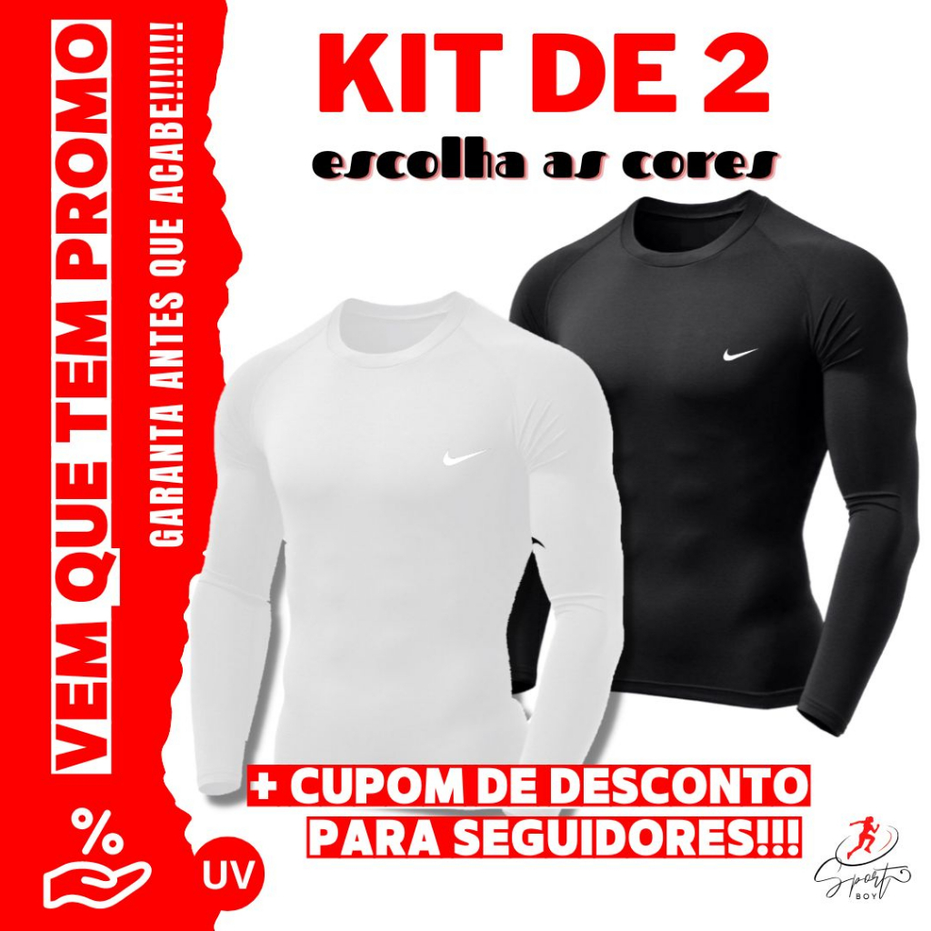 Promoção Kit 2 Camisas Segunda Pele Manga Longa com Proteção Masculino Feminino Unissex E Também com 1 Unidade