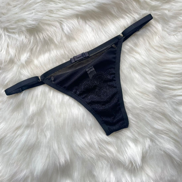 Calcinha Fio Dental Duplo Tang Lingerie Em Tule e Renda Luxo Moda ...