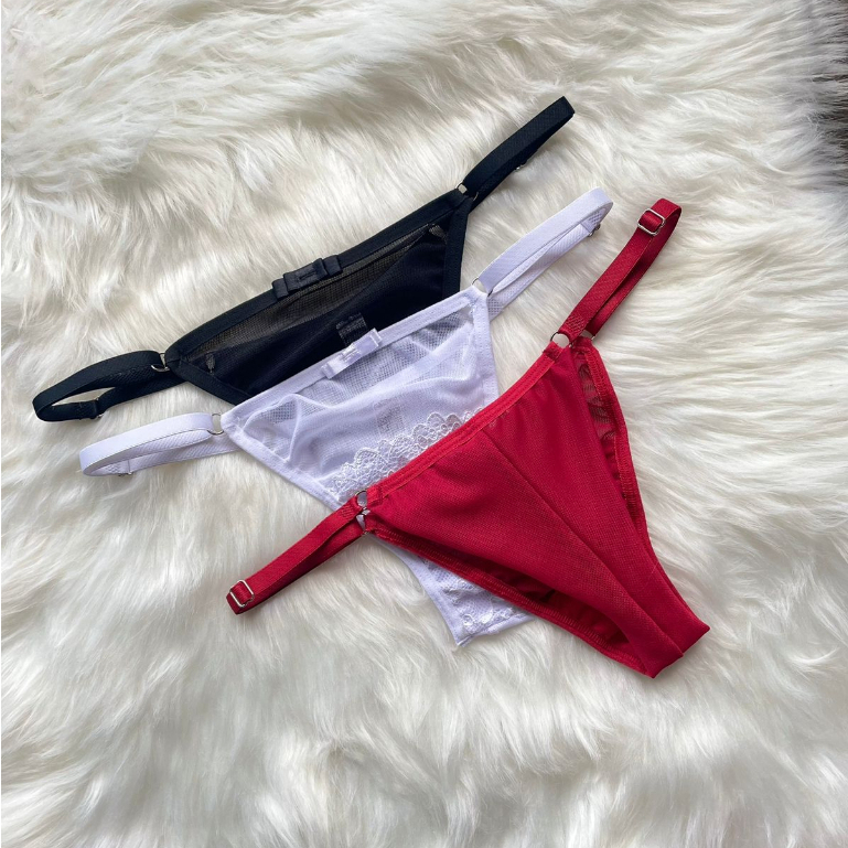 Calcinha Fio Dental Duplo Tang Lingerie Em Tule e Renda Luxo Moda ...