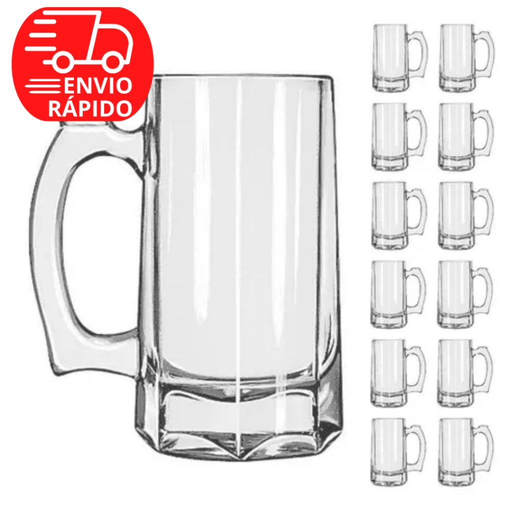 Kit 2 Canecas de Chopp Cerveja de Vidro Temperado Transparente Reforçado Grande Original Stein Libbey Capacidade 400Ml