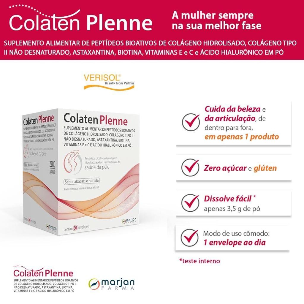 Colaten Plenne Colágeno Tipo 2 Sabor Abacaxi e Hortelã c/30 Sachês