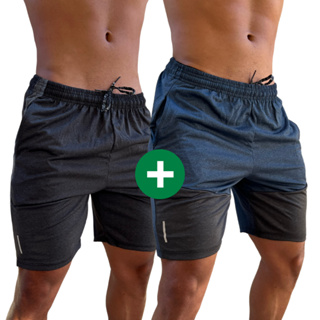 2 Shorts kit Masculino Dry Fit Moda Fitness Bermuda com Cordão e Elástico e bolso lateral Academia
