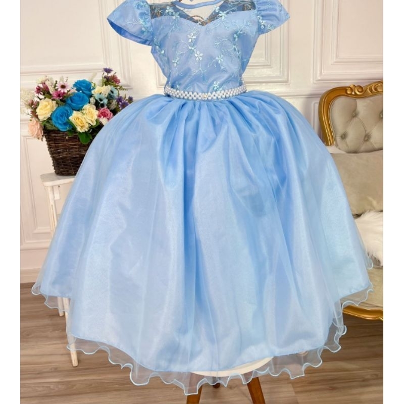 Dzyoleize Vestidos Cinderela Princesa Vestidos de Fantasia para Meninas  Vestidos de Fantasia para Meninas de Festa de Aniversário (Azul, 3 Anos)