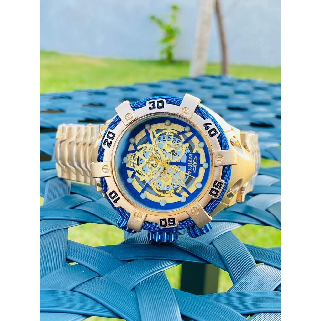 Relogio Invicta Skeleton Thunderbolt Venon Dourado Grande Pesado Homem Masculino Relogio Premium Luxo A Prova D Agua