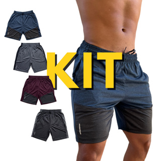 kit 4 Shorts Masculinos Lisos Bermudas Fitness Academia Cadarço e elástico
