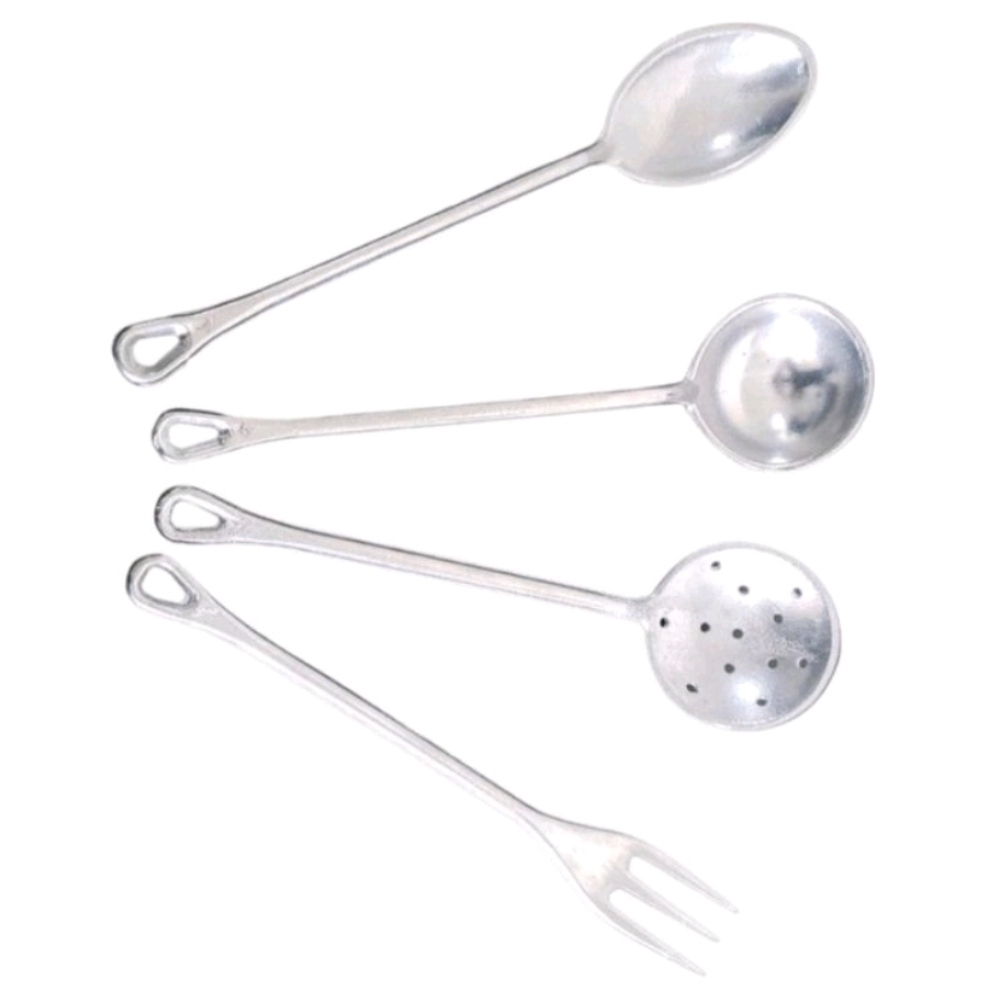 kit 4 talheres de alumínio batido fundido escumadeira,Concha Funda colher e garfo