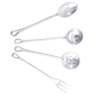 kit 4 talheres de alumínio batido fundido escumadeira,Concha Funda colher e garfo