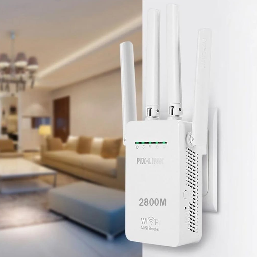 Repetidor e Roteador Wifi 4 Antenas Amplificador De Sinal 2800M Pix-link