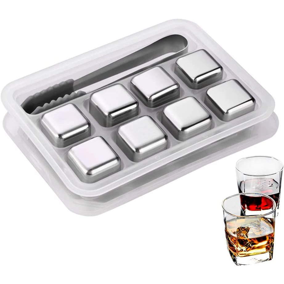 kit 8 Cubos de gelo de aço inoxidável cubos refrigeração reutilizáveis para Bebidas