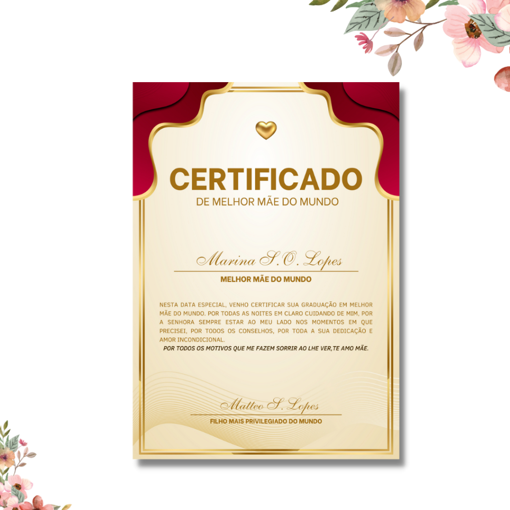 Certificado de Melhor Mãe do Mundo Personalizado - Impressão em Alta ...