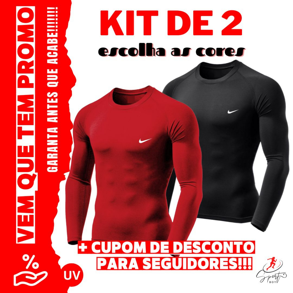 Kit com 2 camisas Manga Longa Segunda Pele Uv Proteção Solar Unissex Masculina Feminina E com 1 Unidade