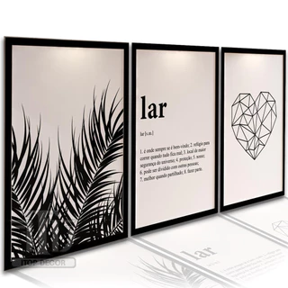 Quadros Decorativo Mosaico 90X50 3 peças Mdf Alta Resolução Full HD Frases Positivas Lar