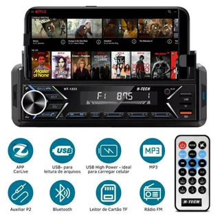 Mp3 H-Tech Radio Usb Sd Aux Bth Suporte Celular + Controle Ht-1223 a