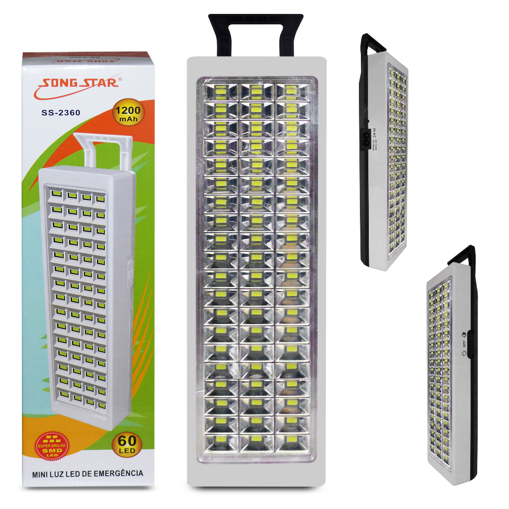 Luz de Emergência de Led Manual - Marca Song Star - 60 LED - 110/220 Volts - HM TOYS