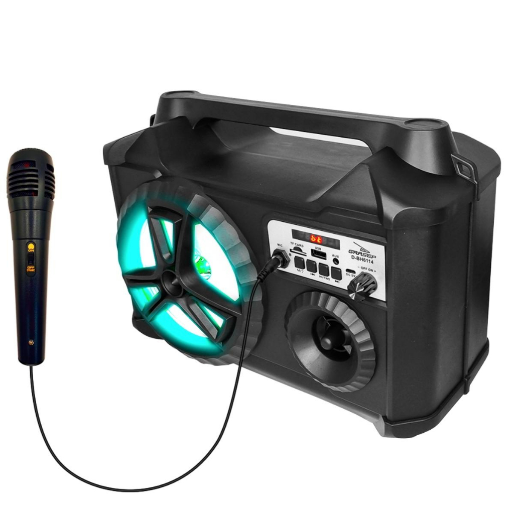 Caixa de som Bluetooth Com Microfone Portátil Led 20W Rms TWS Rádio Fm ...