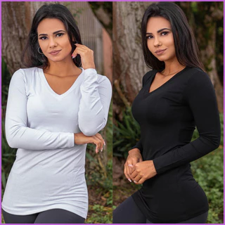 Blusa Vest Leg Decote V Manga Longa Viscolycra P ao GG