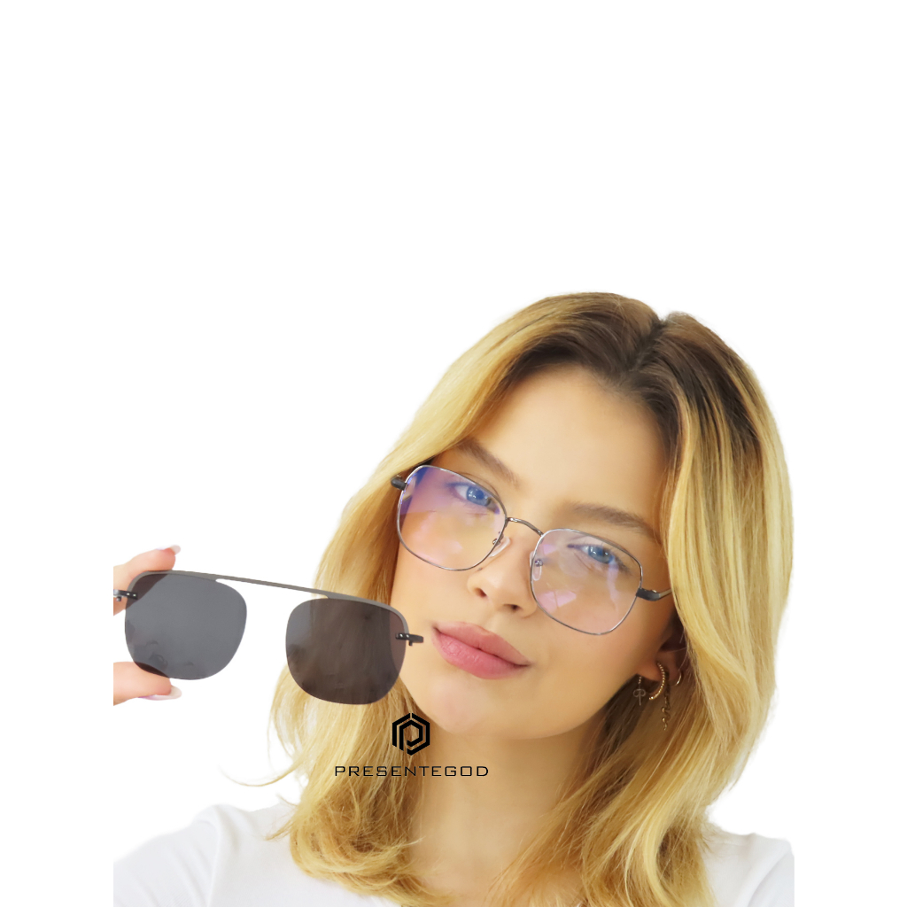 Óculos Armação Feminina e Masculino + Clip on 2 em 1 Lançamento Lente Quadrada CF-133