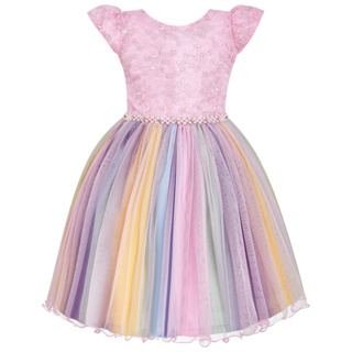Vestido de renda para meninas bebê infantil arco-íris princesa vestido de  renda sem mangas preto meninas vestidos de 2 peças (rosa, 90)