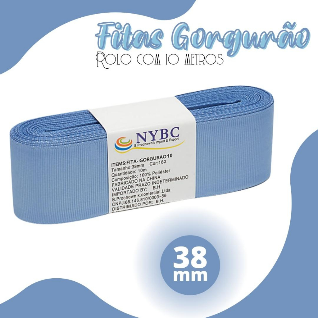 Fita Para Laço Gorgurão Azul Hortênsia 38mm - Com 10 Metros - BRX