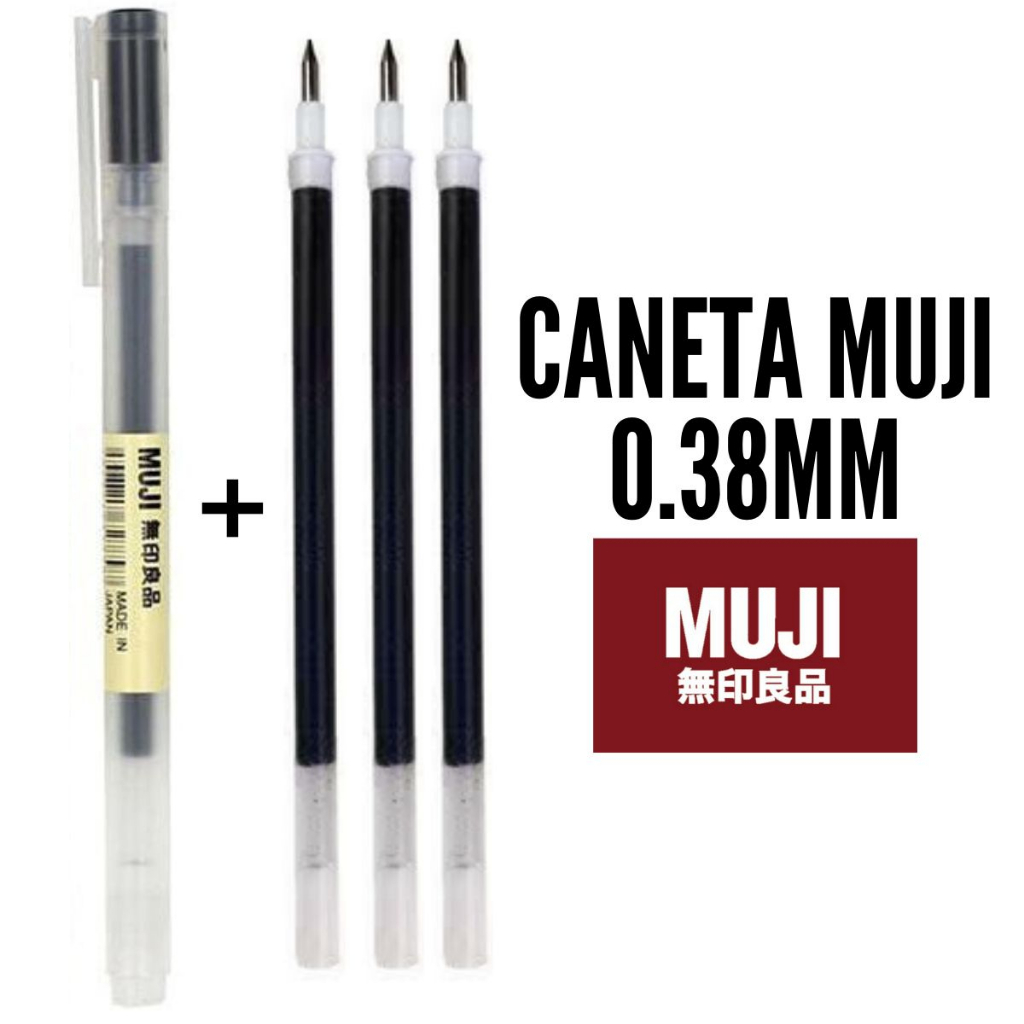 Caneta Muji Preta 0.38mm Ponta Extra Fina + 3 Refil Recarga | Shopee Brasil