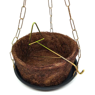 Vaso Fibra De Coco Xaxim M Completo Corrente-prato-suporte