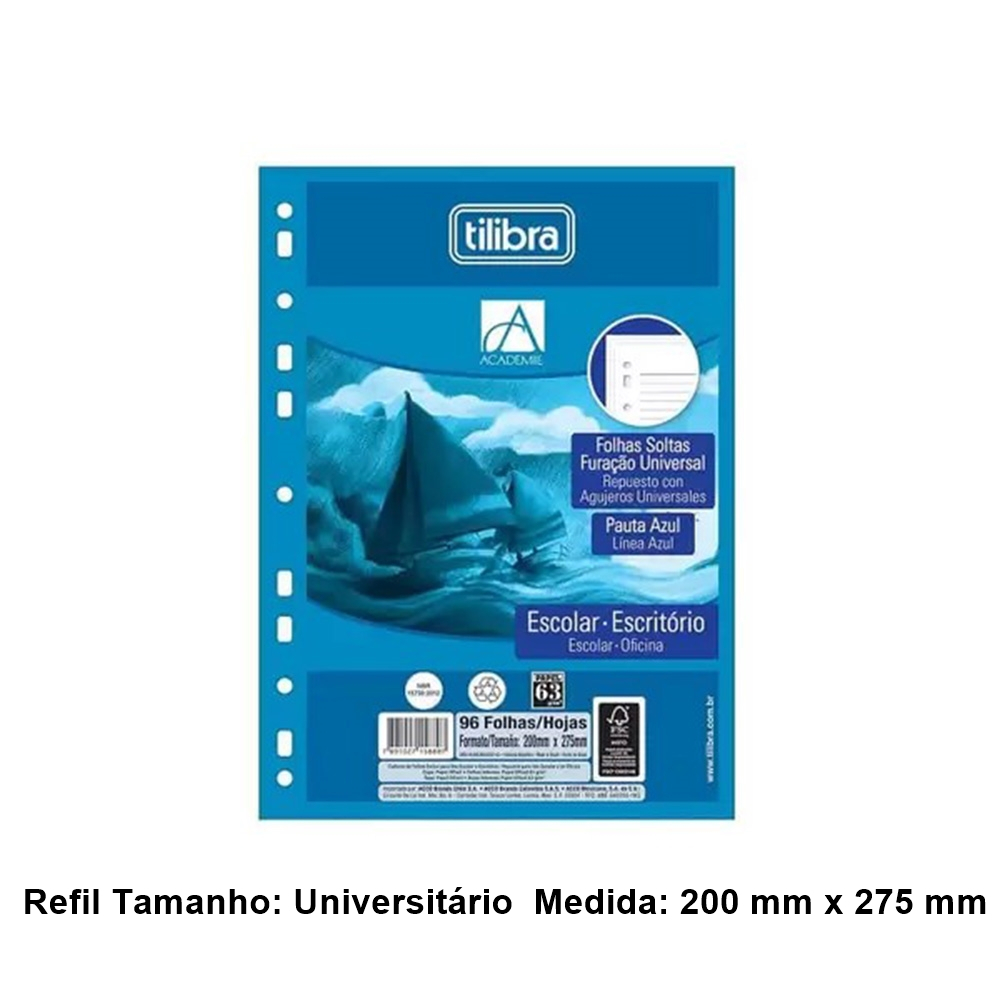 Refil Tiliflex Folhas Soltas Com Furação Universal Para Caderno Argolado Universitário Académie 1265