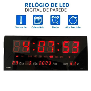 Relógio Parede Led Digital Grande 36Cm Termômetro Data na