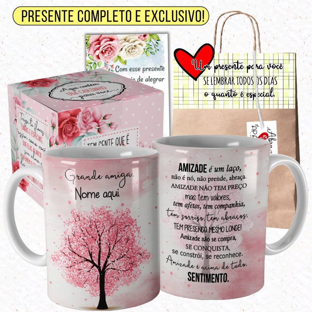 Caneca Amiga Árvore Linda com Nome Dia da Amizade para Grande Amiga com Embalagem Presenteável