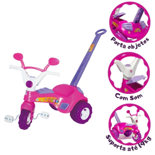 Triciclo Divertido para Bebê com Música Rosa e Haste Cotiplas em Oferta na Shopee