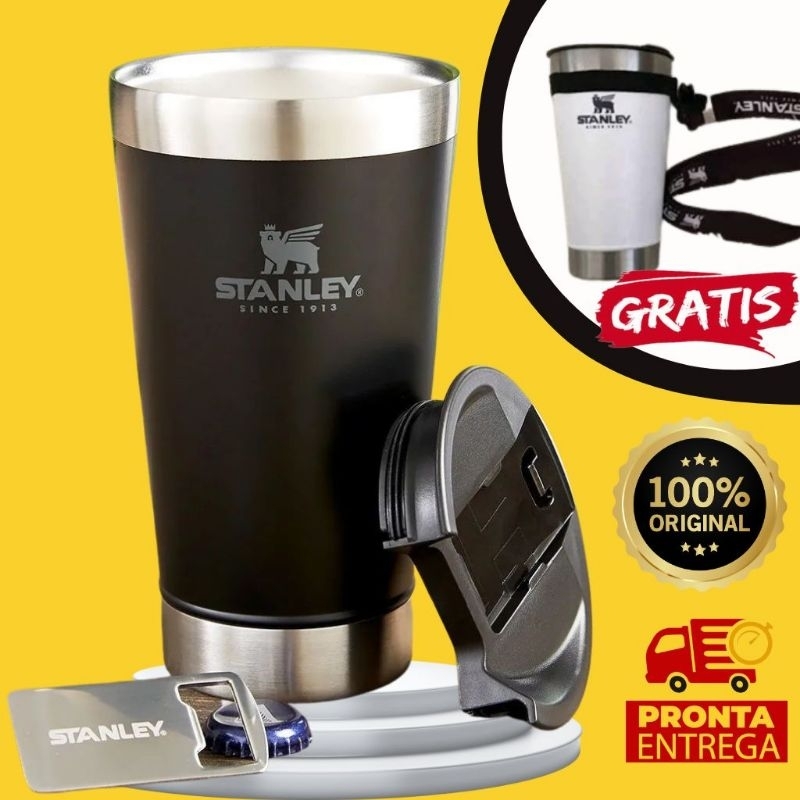 Copo Térmico com Tampa E Abridor 473ml Cerveja Café Inox Beer Cup Gelada Quente Caneca