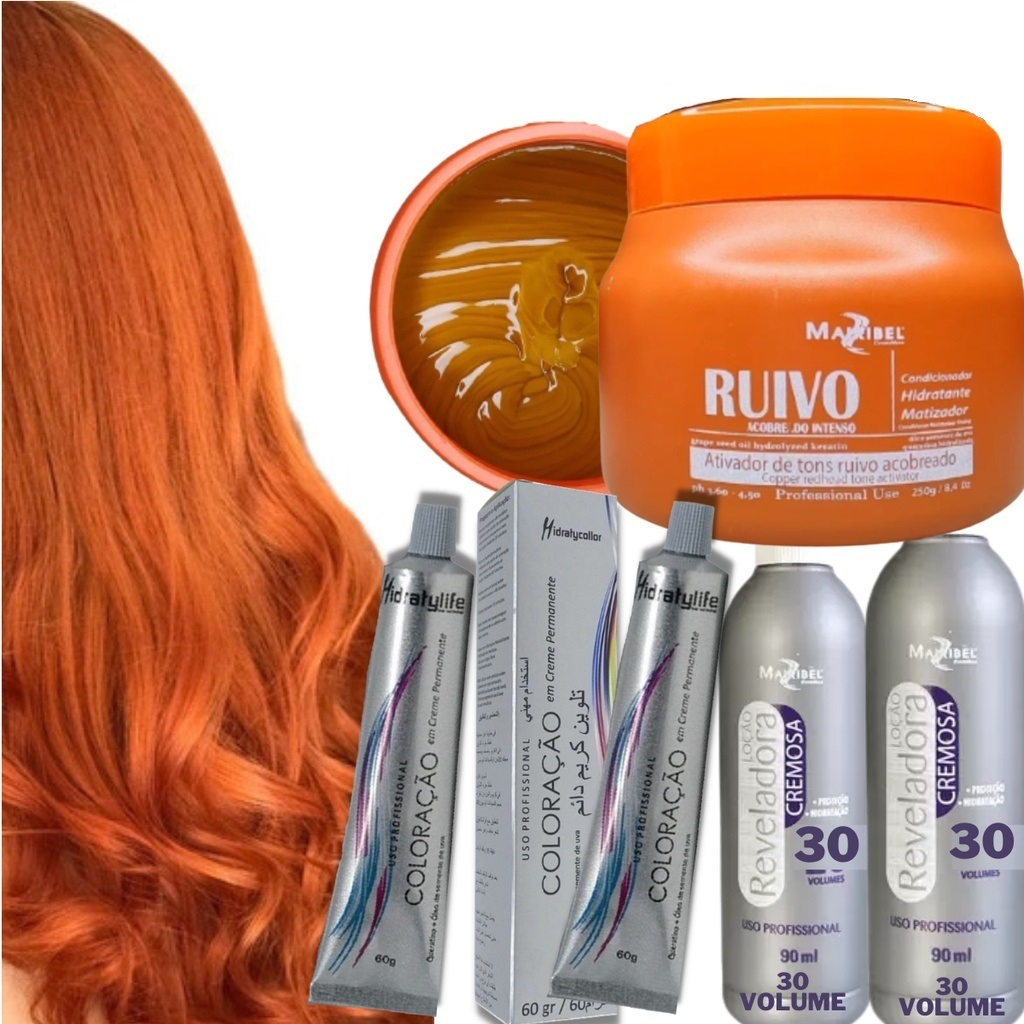 Kit Matizador Ruivo Acobrado 7.44 Profissional Para Pintar Hidratar E ...