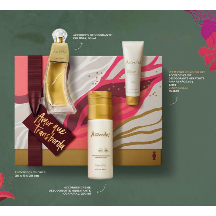 Kit Presente Dia das Mães Accordes: Desodorante Colônia 80ml + Creme Corporal 200ml + Antitranspirante 75g