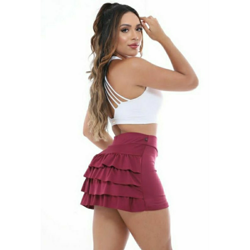 Short Saia Branco Renda Empina Bumbum