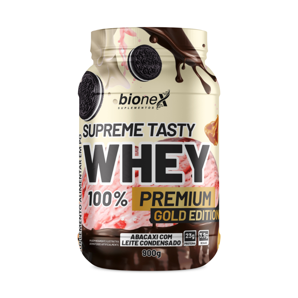 Whey Protein 900g Supreme Tasty 100% Premium Gold Edition Bionex Abacaxi com Leite Condensado