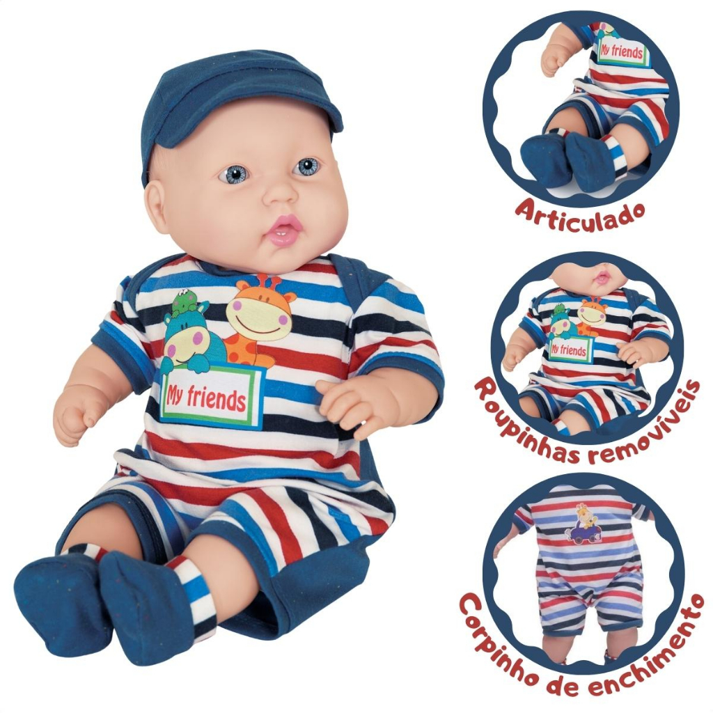 BONECO MIYO BEBE PARA MENINO EM VINIL E ENCHIMENTO COTIPLAS