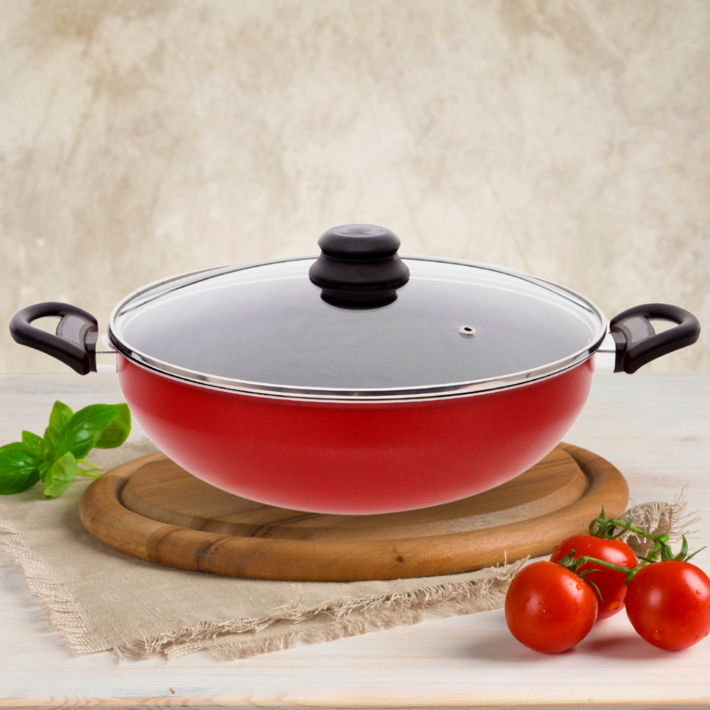 Panela Wok Antiaderente Frigideira Grande Caçarola Com Tampa de Vidro |  Shopee Brasil