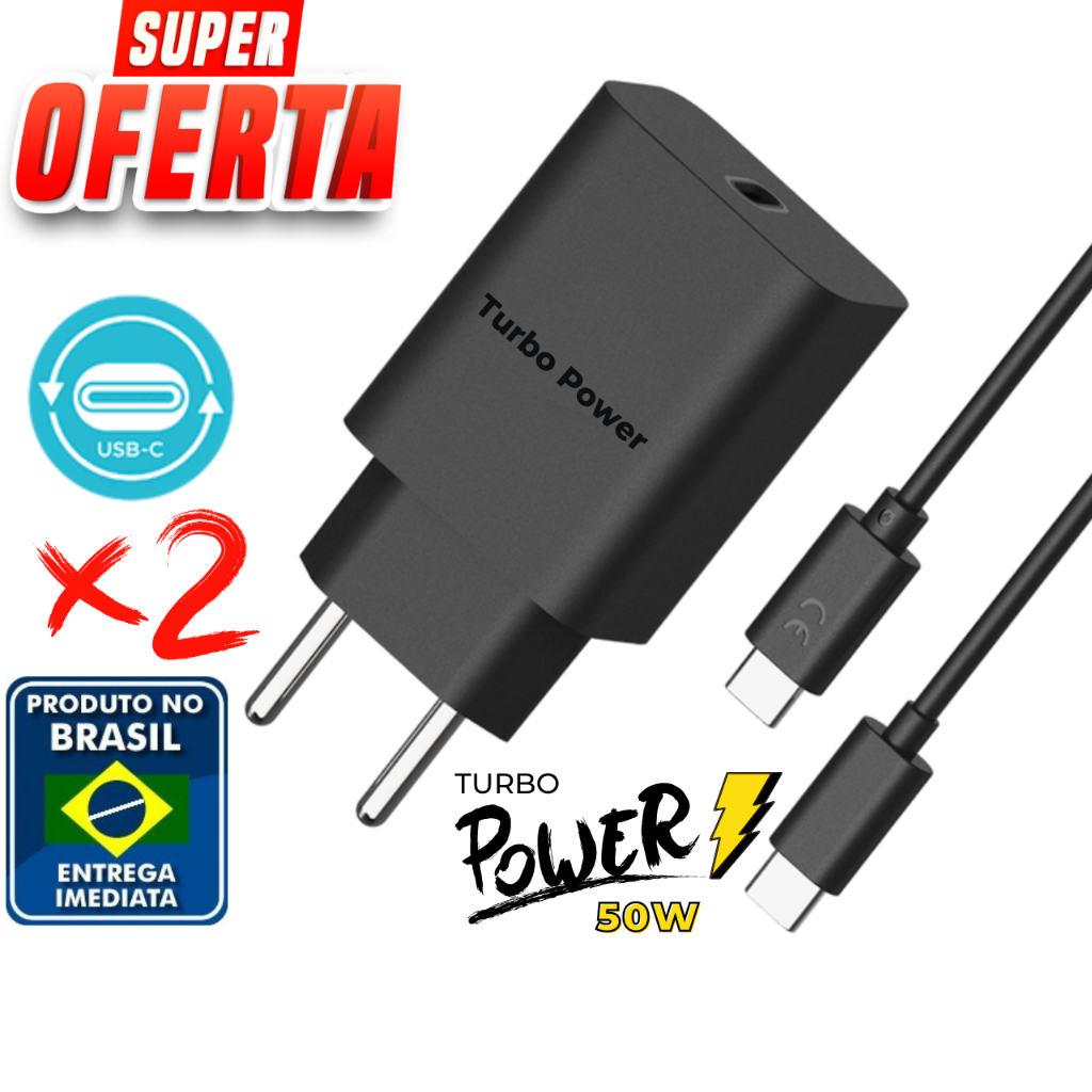 Kit 2 Carregadores de Celular Turbo Rápido Tipo-C 50w USB Carrega até ...