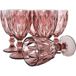 Jogo de 6 Taças Água / Vinho Vidro Diamante rosa 300ML Ideal Não sai a tinta nem Descasca, Qualidade Premium