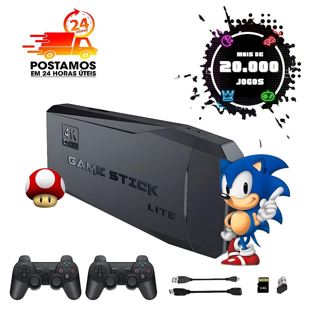 Super Game Stick Retrô Versão 2023 64 GB, com 10.000 jogos + 2 Control –  Shop Magazine