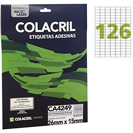 Etiqueta InkJet Laser A4 26 x 15 mm 126 E.F cx c25 Fls Colacril