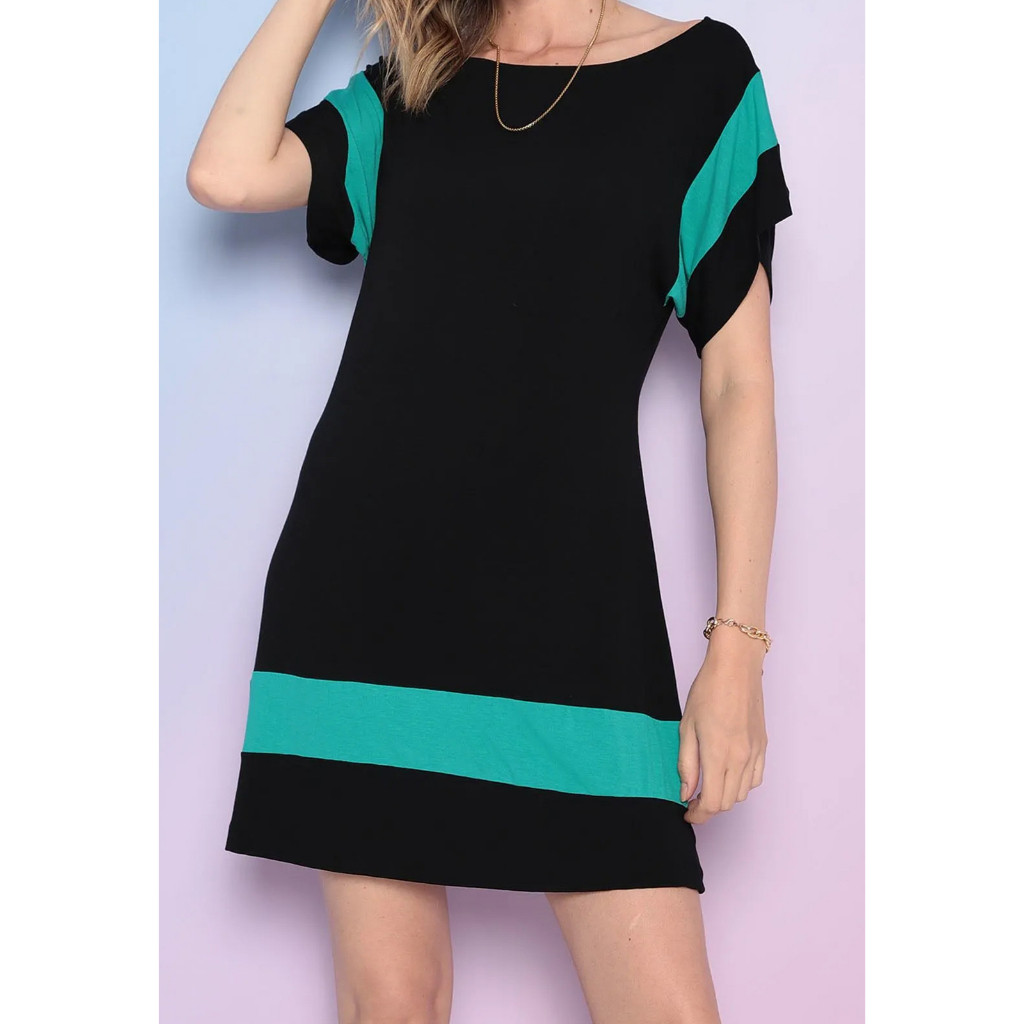 Vestido Maria Paes Curto Preto e Verde