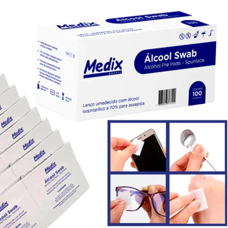 Álcool Swab Isopropílico Lenço Umedecido p/ Assepsia 100u Medix Lenço Umedecido Sachê Asséptico em Oferta na Shopee